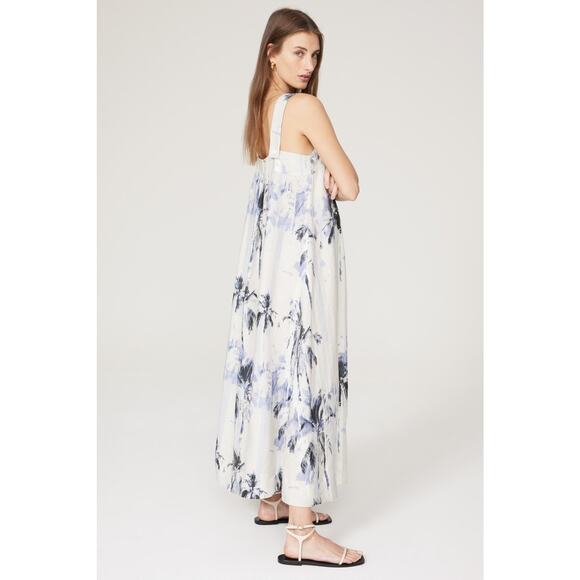 BOSS Blue Floral 100% Linen Open-Waist Square Neckline Summer Dress Size US 4 - Picture 2 of 16